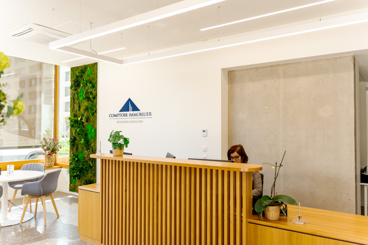  Image dans l’agence du comptoir immobilier à Belle-Terre, femme à l’accueil 